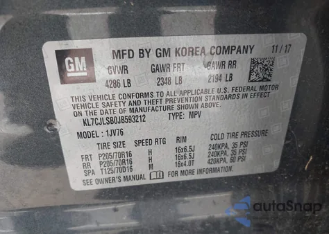 2018 Chevrolet Trax Lt from USA, damaged, VIN KL7CJLSB0JB593212